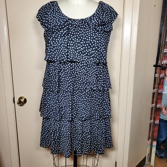Style & Co Layered Ruffle Dress - XL - Black & White Dots - Picture 2 of 9